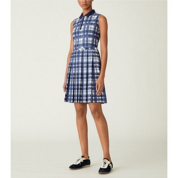Tory Burch Sport Sleeveless Blue Plaid Pleated Golf Dress size XL - Picture 2 of 13